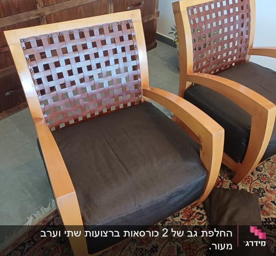 כיסאות עם ריפוד עור ועץ על שטיח מעוצב